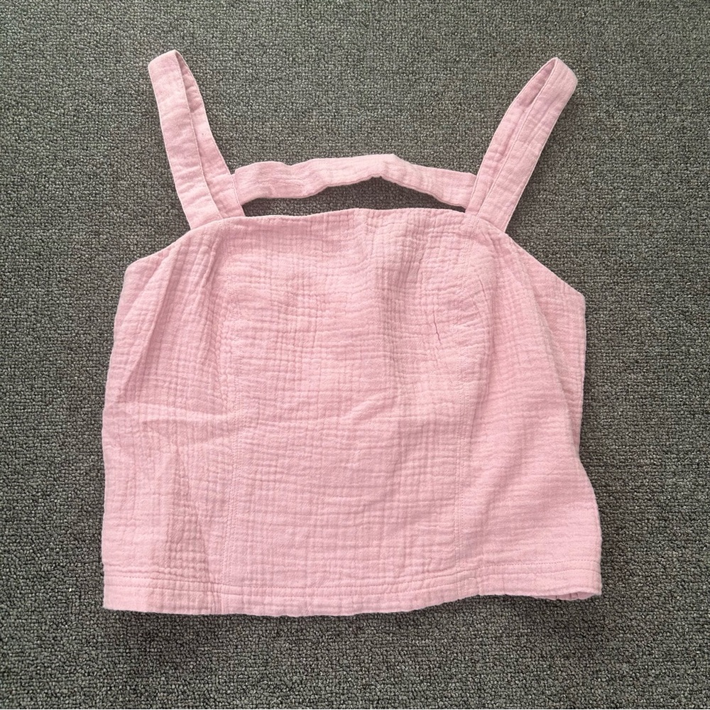 Anthropologie Tie Back Smocked Back Tank Powder Pink Gauze Cotton Size Small